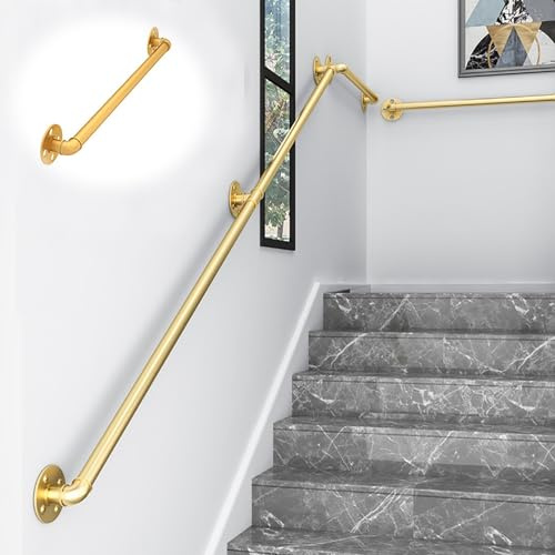 KUKIXKK Hand Rails for Outdoor Steps, Grab Bars for Wall, Handrails for Indoor Stairs, Wall Mounted Outdoor Stair Railing for Stairs Porch Bathroom(Gold,50cm/19.6in)