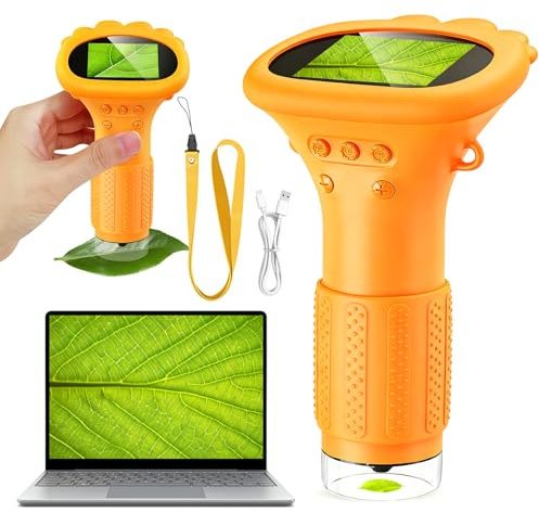 ZQEJEFD Microscope Portable pour Enfants, 1000X Mini Microscope Numérique avec Écran IPS 2,0 et 8 LED, Microscopes de Poche USB Type-C Compatible PC, Jouet Scientifique pour Enfants dès 3 Ans, Jaune