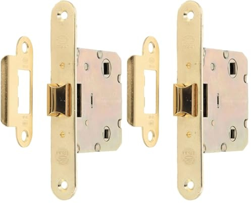 Amig - Picaporte Unificado para Puertas de Madera - Cerradura para Puerta Interior - Cierre de Embutir de Acero Latonado - Entrada 50 mm - Acabado: Latonado Barnizado (Paquete de 2)