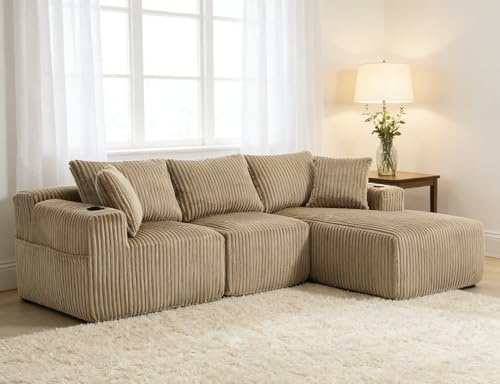 YHL Voyura Cloud-Sektionalsofas für das Wohnzimmer, modulares L-förmiges Ecksofa mit Schlaffunktion, Schlafsofa aus Cord mit Memory-Schaum, Keine Montage erforderlich