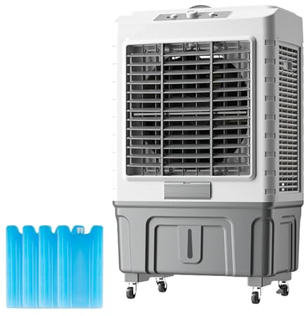 Enfriador de aire evaporativo, acondicionador portátil para exteriores con 4 paquetes de hielo para garaje, patio, uso comercial, oscilación, 3 velocidades