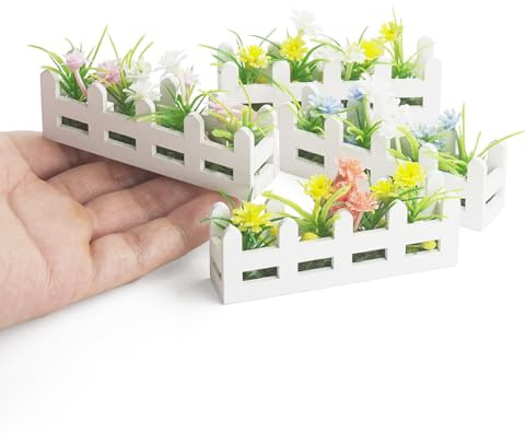 Odoria Maison de Poupée Jardinière Miniature: 4 Pièces Échelle 1/12 Plante Verdure Fleur Jardin Ferme Moderne - Mini Clôture Barrière Bois Jardinage Extérieur DIY Maquette Artisanat