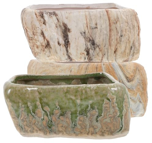GALPADA Bonsai Ceramica 3 Pezzi in Forma Rettangolare di Drenaggio per Succulente, e Erbe, per Decorazioni da Tavolo in Soggiorno