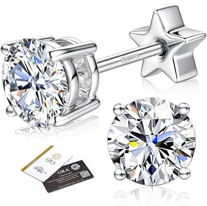 Boucles d’Oreilles Femme Homme en Moissanite, Puces d’Oreilles Argent Sterling 925 Hypoallergéniques, Couleur D VVS1 Éclat Semblable au Diamant, Petites Puces à Dos Plat Argent 3mm