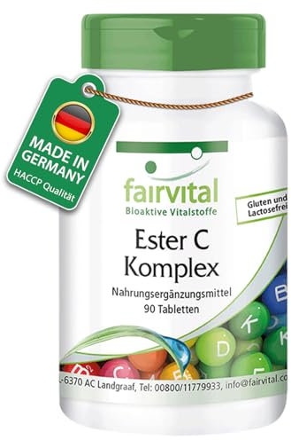 Fairvital | Ester C 500mg - 90 Tabletten - Vitamin C Komplex mit Bioflavonoiden - HOCHDOSIERT & VEGAN - gepuffertes Vitamin C - magenfreundlich