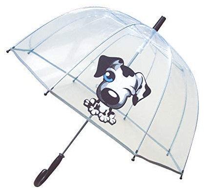 SMATI Ombrello trasparente lungo per bambini - il primo ombrello riflettente per la sicurezza del tuo bambino. (Cane Nero)