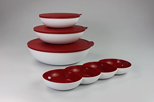 TUPPERWARE Allegra 3,5 L+1,5 L+740 ml+Perle rot-weiß Schale Servierschale