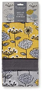 Cooksmart British Designed Pack of 3 Tea Towels | Luxury Tea Towels for Kitchen | Modern Designed Tea Towel Set