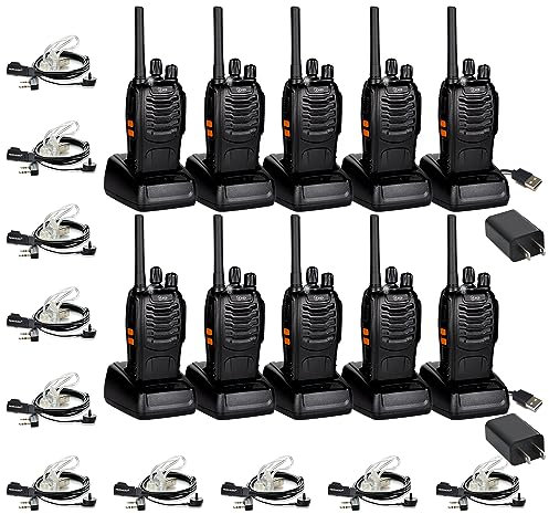 TIDRADIO Walkie Talkies for Adults Long Range, Frequency Copy, Rechargeable Two Way Radios with Secret Service Earpiece, 16CH Portable Flashlight VOX for Business Family TD-V2 (10 Pack,Black)