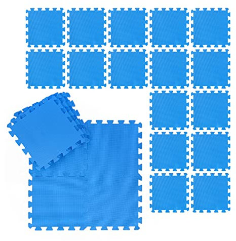 Relaxdays Golvmattsset, 24 smutsmattor för fitness och träningsutrustning, EVA, BPA-fri, yta 2,1 m², B x D 30 x 30 cm, blå