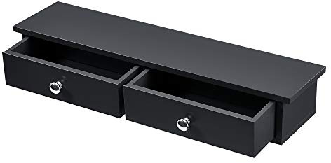 [en.casa] Wandregal Geeste Nachttisch hängend mit 2 Schubladen Nachtschrank Wandmontage Hängeregal 60 x 15 x 10 cm Schweberegal Schwarz