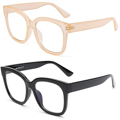 JIM HALO Blaulichtblockerbrille für Damen Übergroße Quadratische Computerbrille Metall-CP-Bügel