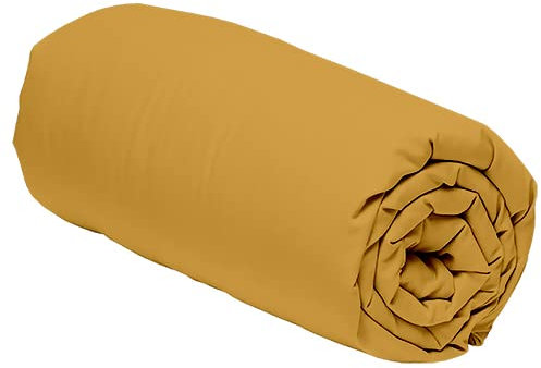 Duquennoy & Lepers 1867 Linge de lit Spannbettlaken, 180 x 200 cm für Doppelbett, hohe Spannhöhe von 30 cm, ideal für dicke Matratzen, aus Baumwoll-Perkal, 80 Fäden, hochwertig, einfarbig, senfgelb