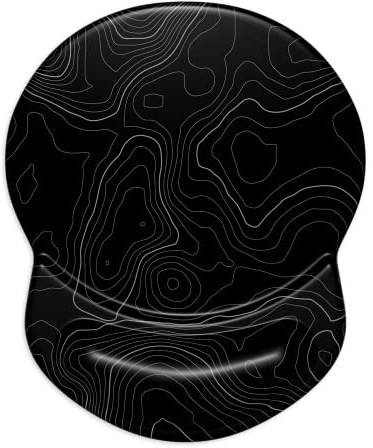 ITNRSIIET Tapis de souris ergonomique avec repose-poignet en gel - Surface lisse - Base antidérapante en PU - Confortable - Soulage la douleur - 22,1 x 18,3 cm - Motif contour topographique - Noir