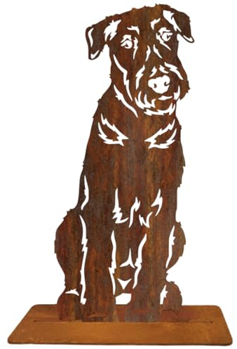 Terma Stahldesign Rost Hund Airedale Terrier lebensgroß Metall Gartenfigur Handmade Germany wetterfest Gartendeko Tierfigur Grabdeko Geschenk