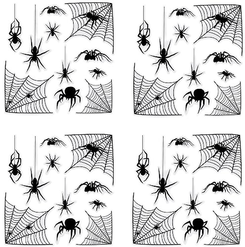 Beistle 4 Sheets (44 Pieces) Black Spider & Web Window Clings - Creepy And Realistic Looking Halloween Decorations For Spooking Up Your Home, Made In USA Since 1900