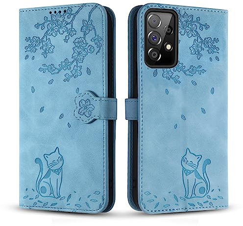 Vaitasy Fodral för Samsung Galaxy A52/A52s, Anti-repor PU Läder Magnetiskt Skyddshölje Fodral för Galaxy A52s - Blå Katt