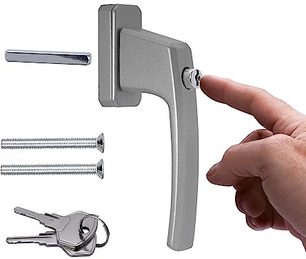 Stahlia Abschließbare Fenstergriffe Aluminium (1 Stück) Silber ergonomisch Druckknöpfe Balkontürgriff Fenstersicherung Fensterbeschläge Fensterschloss