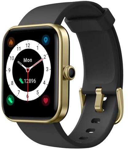 Vowtop Smartwatch per Uomo e Donna 1.69'' con Alexa, Monitoraggio Ossigeno, Frequenza Cardiaca, Sonno, Fitness, Notifiche. 14 Modalità Sportive.‎Compatibile con Android iOS,Nero e Dorato