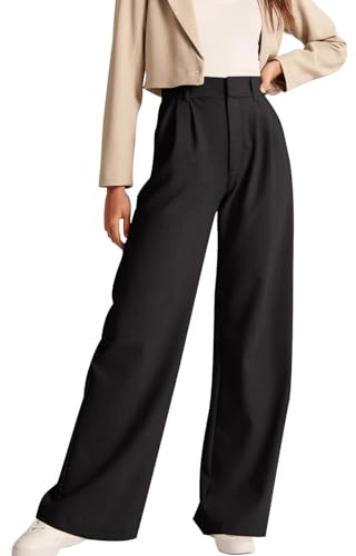NIMIN High Waisted Work Pants for Women Straight Leg Office Dress Pants Business Casual PantsTrousers with Pockets Black X-Small