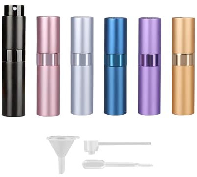 FZSECRIU Parfum Zerstäuber Für Unterwegs 8 ML, 6 Stück Parfüm Abfüller, Parfümzerstäuber Nachfüllbar 8ml,Perfume Travel Bottle, mit Trichter, Tropfer