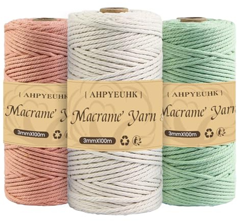 Filo per Macrame 3mm Set di Corda Macrame 300m, 3 rotoli Corda Macrame Naturale, Macramè Filo Morbido per Arazzi, Appendini per Piante, Artigianato Fai da Te, Decorazioni Boho, Confezioni Regalo