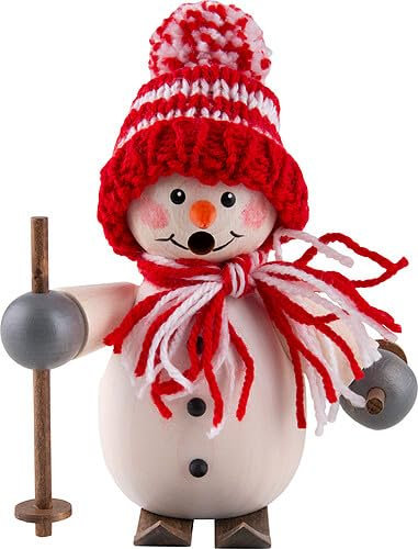 Holzwaren Egermann Räuchermännchen Schneemann auf Ski rot - 15 cm
