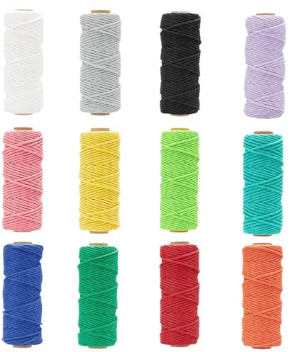 Auoketuo Makramee-Garn 2 mm x 50 m, Packung mit 12, mit 38 Stück Makramee Zubehör Baumwollkordel Set für DIY-Handwerk Stricken Bob Dekoration Wandbehang Dekoration Wohnzimmer Balkon Schlafzimmer.