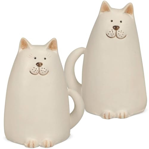 Deko Katzen Figur 12 cm aus Polyresin im 2er Set - Dekofigur stehend als Frühlingsdeko, Osterdeko, Gartendeko für Draußen - Frühjahrsdeko für den Garten, Balkon wetterfeste Frühling Dekoration