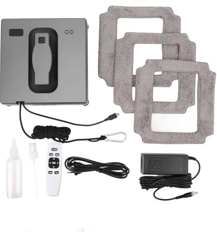 dsheng Robot Nettoyeur de Vitres sans Fil, Robot Intelligent Automatique de Nettoyage de Vitres, Double Pulvérisation d'eau, Aspirateur à Eau à Forte Aspiration pour Fenêtre Intérieure