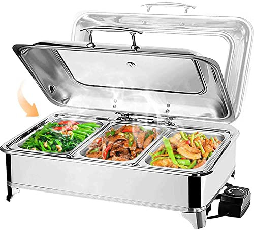 Electric Stainless Steel Chafing Dish Buffet Set - 9L Buffet Servers and Warmers with Visible Lid for Keeping Food Warm in Style