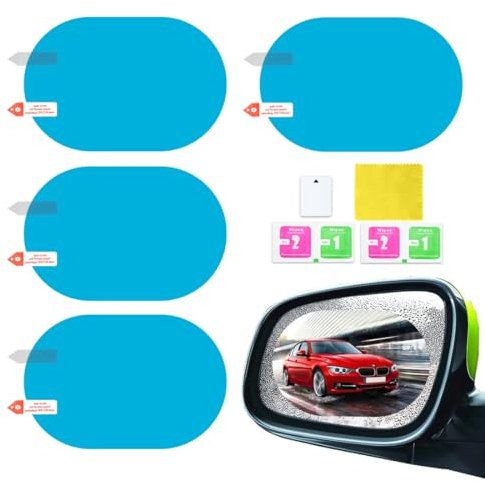 VYIBPDY Film Anti-buée Miroir,Film de Pluie pour Rétroviseur,Film Rétroviseur Antipluie,Film Imperméable Anti-Reflets et Anti-Buée,Car Rearview Mirror Film,Car Mirror Waterproof, 4 pièce
