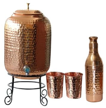 BRACOP® Wasserkrug aus reinem Kupfer, Trink wasserkrug, Wasserkaraffe, Krug mit Deckel, Kupfer-Ayurveda-wasserkrug mit Deckel, Becher aus reinem Kupfer, indischer Wasserbecher, Wasser trinkflasche