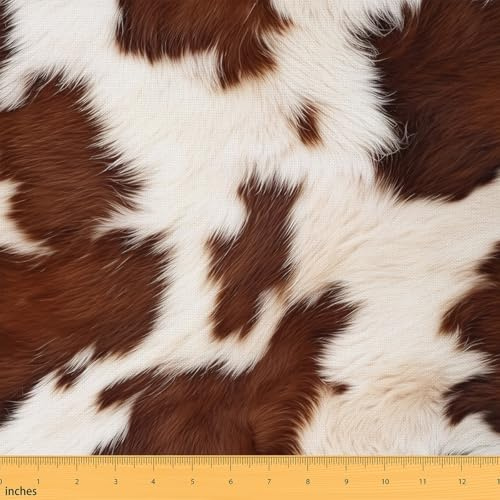 Feelyou Stoff mit Kuh-Druck, 9,1 m, für Kinder, Western-Kuhfell-Muster, dekorativ, wasserdicht, Outdoor-Stoff, Vintage-Cowboy-Farm, Polsterstoff für Stühle, Outdoor-Stoff (kein echtes Fell)