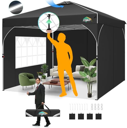 COBIZI Pavillon 3x3,Faltpavillon 3x3 Wasserdicht Stabil,Pavillon Faltbar mit Entlüftung,Leuchtstoffröhre & 4 Sandsäcken,Pavillion Klappbar 3x3m Pop up Pavillon