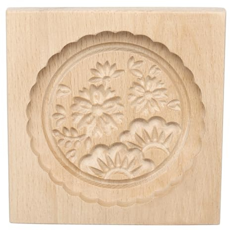 Sourcing Map Wooden Cookie Mould 3.94 x 3.94 Snowflake Carved Baking Cookie Tool Biscuit Press Stamp