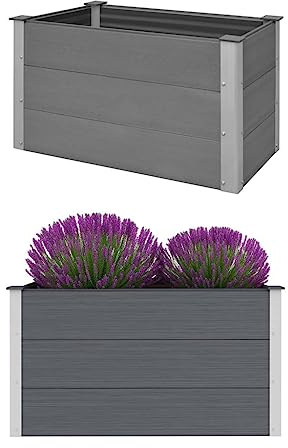 Myheimly Garten Hochbeet Pflanzkasten Blumenkasten Gemüsebeet Pflanzkübel Blumenkübel Frühbeet Gartenbeet Pflanzbeet WPC Grau Garten Hochbeet 100 x 50 x 54 cm