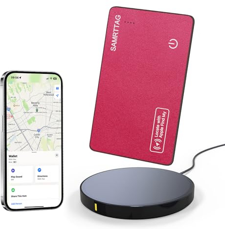 SMARTCC Wallet Tracker Card for Apple Find My (iOS Only) Wallet Airtag Finder Slim Smart Bluetooth Tracker for Purse Wallet Key Luggage Bag Rechargeable Item Locator (Rose Red)