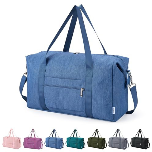 Narwey Faltbare Reisetasche Handgepäck Tasche Weekender Damen Herren, Easyjet Handgepäck 45x36x20, Klein Reisetaschen Tasche Handgepäck Flugzeug Travel Carry on Bag Sporttasche 25L(Marineblau)