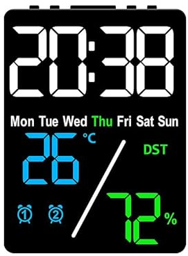 Ziyan Digitale große Anzeige Wecker LED Temperatur und Feuchtigkeitsanzeige Automatische Helligkeits-elektronische Uhr für Home Office