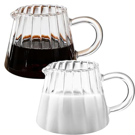 Mwqenxes 2 Stück Glaskrug, Wellenförmiger Glaskännchen, Teekrug Aus Glas, Kaffeemilchkännchen, Milchaufschäumer