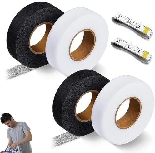 ClcIosis 6 Stück Saumband zum Aufbügeln, Bügelband Set (2 Schwarz 2 Weiß 2 Maßband) Haltbar und Einfach zu Verstärken Stoffklebeband, Gardinenband zum Aufnähen für Kleidung, Röcke und DIY Projekte