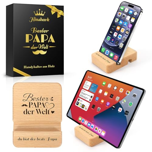 Hinshark Papa Geschenk, Tablet Handy Ständer aus Holz, Vatertagsgeschenk | Geburtstagsgeschenk Gadgets Geschenke für Männer, Adventskalender Füllung Männer Geschenke Weihnachten, Weihnachtsgeschenke