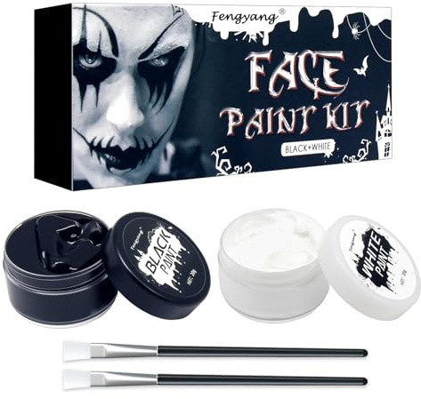 Fengyang® Maquillaje Halloween, Maquillaje Halloween Blanco Y Negro, Kit De Pintura Corporal De Cara En Blanco Y Negro, Para Teatral Fiesta Cosplay