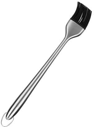 Keenso Silicone Head Stainless Steel Handle Handling Brush Bbq Roasting Tools for Roasting and Grilling Food, Heat -resistant Grill Brush for Housewives, Black/silver (Straight handle 30cm)