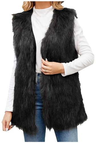 AACH Fellweste Damen Elegant Weste Lang Teddy Fleece Pelzweste Kunstpelz Westen Ärmellos Flauschig Plüschweste Slim Fit Pelzmantel Schlicht Klassische Winterjacke Locker Beiläufig Cardigan