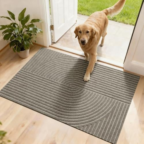 FEOMOS Schmutzfangmatte Innen Außen 60x90cm, Fussmatte haustür-Beige | Fußmatte Außen Innen, Rutschfeste, Fußabtreter Niedriges Profil, Türmatte Waschbar Langlebig für Flur, Balkon, Küche