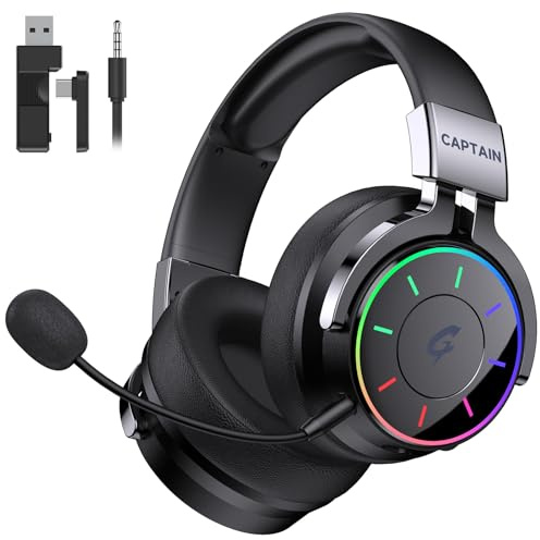 KAPEYDESI 2.4GHz Wireless Gaming Headset for PC/PS5/PS4/Mac/Switch-RGB Light, 60H Battery, 7.1 Surround Sound, Bluetooth 5.4 Gaming Headphone with Detachable Mic Noise Canceling, Foldable, 3.5mm Cable