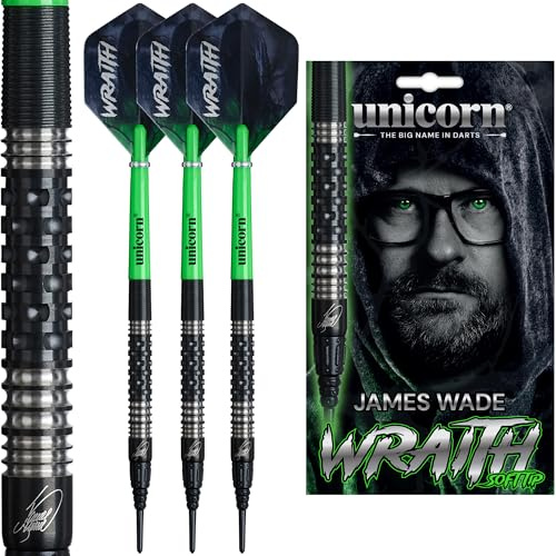 Unicorn Juego de dardos de punta suave | James 'The Machine' Wade Phase 2 | Wraith | Barriles de 90% tungsteno | Vuelos ultrafly duraderos impresionantes | Puntos épicos | 19 g