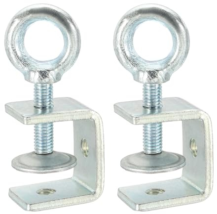 sourcing map 2 Pcs Carbon Steel C Clamps 30mm Square Galvanized Mini Tiger Clamp Adjustable Heavy Duty Metal U Clip with Eye Hook Screw for Woodworking Welding Mounting, Blue White